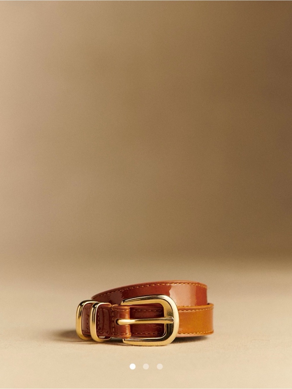 Sezane Livie Belt in patent camel with Gold Buckle